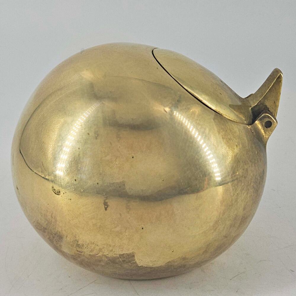 RARE MCM Brutalist Sarreid solid Brass heavy orb ball spherical pop top ashtray